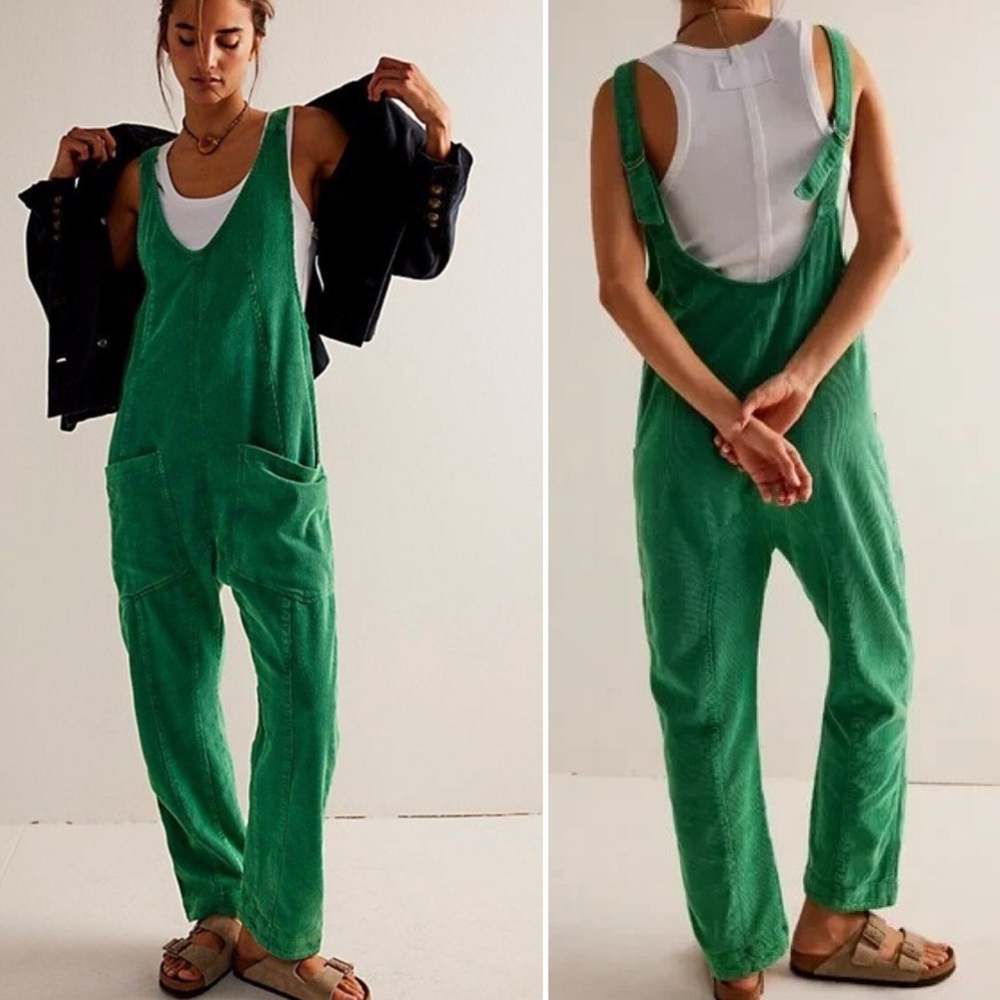 Free People Green Corduroy Overalls Jumpsuit
